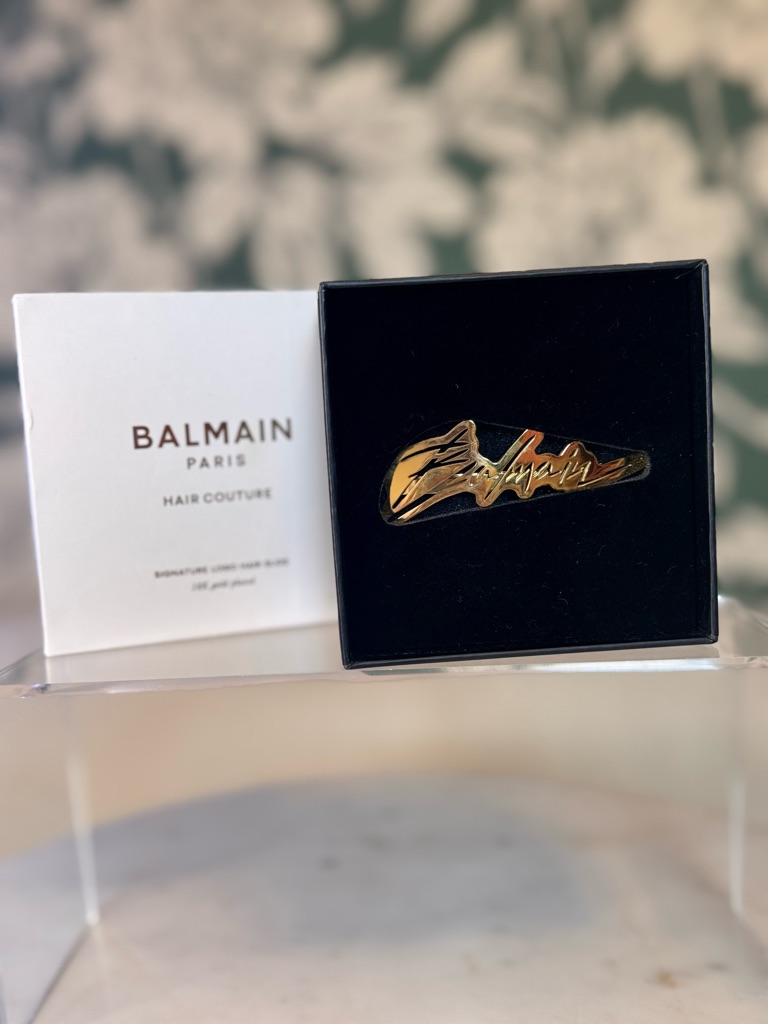 Balmain Limited Edition 18k Gold Logo Hair Accessory Rare New In Box